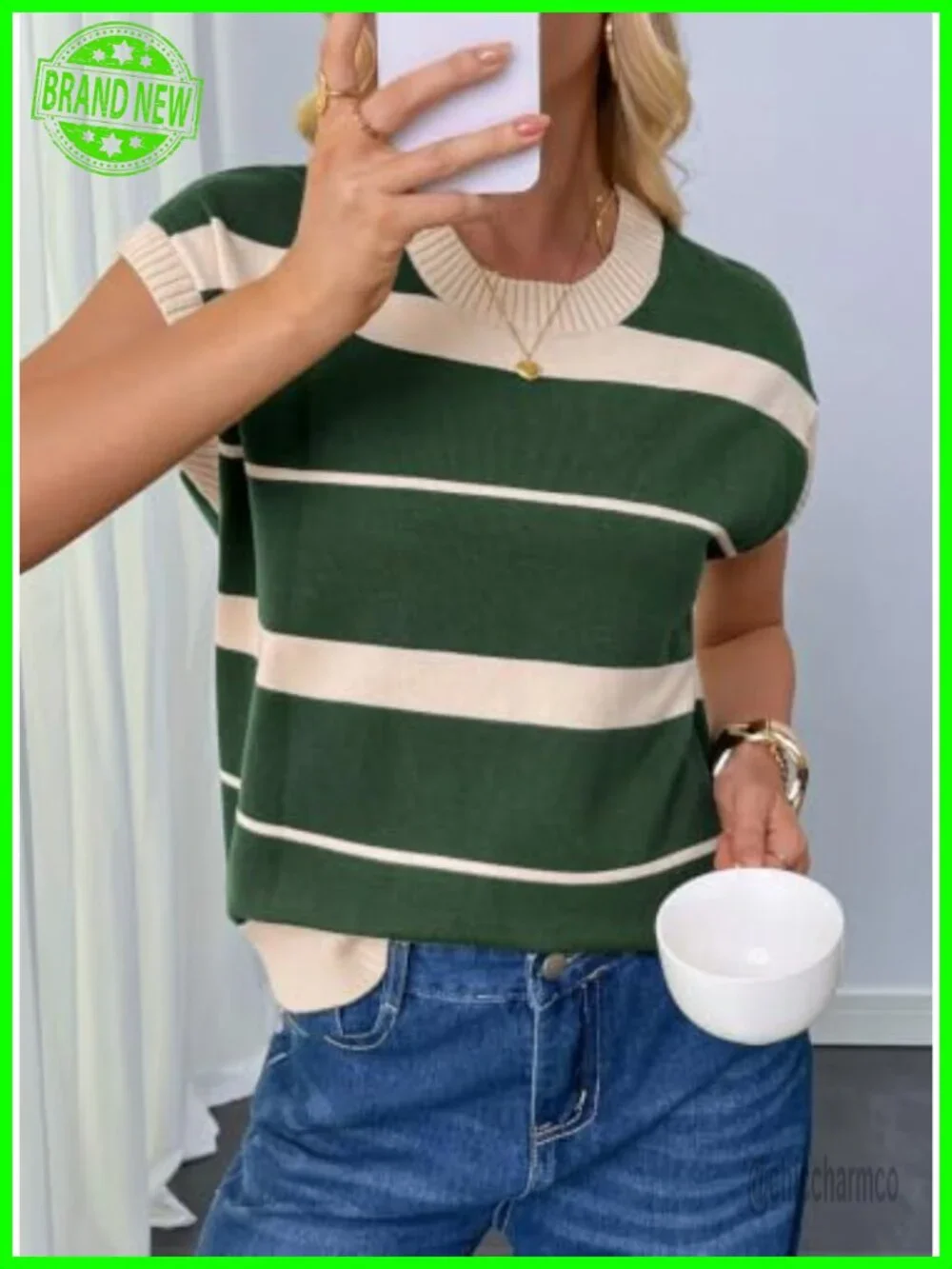Colorblock Striped Cap Sleeve Knit Sweater Vest Pullover